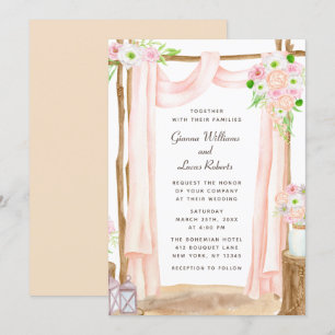 Invitation Elégante aquarelle extérieure rose Mariage floral