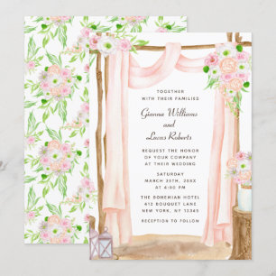 Invitation Elégante aquarelle extérieure rose Mariage floral