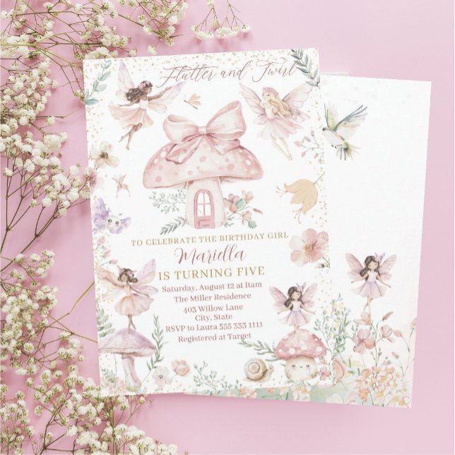 Invitation Elégante aquarelle Fairy fait cinq ans (Créateur téléchargé)