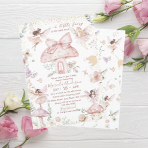 Invitation Elégante aquarelle Fairy Fleur sauvage Jardin bébé