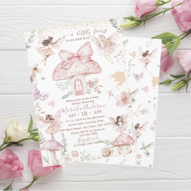 Invitation Elégante aquarelle Fairy Fleur sauvage Jardin bébé (Créateur téléchargé)