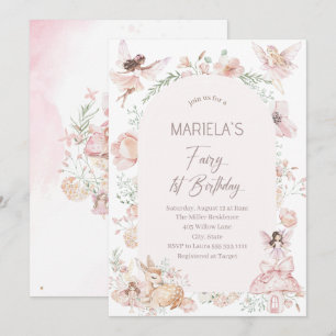 Invitation Elégante aquarelle Fairy Premier anniversaire Baby