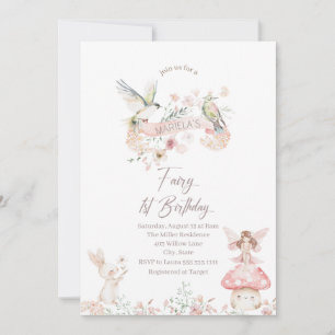 Invitation Elégante aquarelle Fairy Premier anniversaire Baby