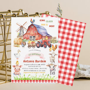 Invitation Élégante aquarelle ferme bébé 1er anniversaire