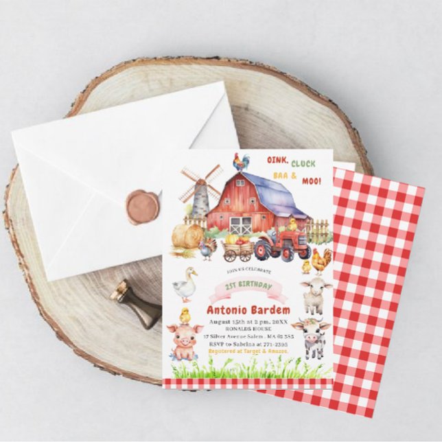 Invitation Elégante aquarelle ferme bébé 2ème anniversaire (Créateur téléchargé)