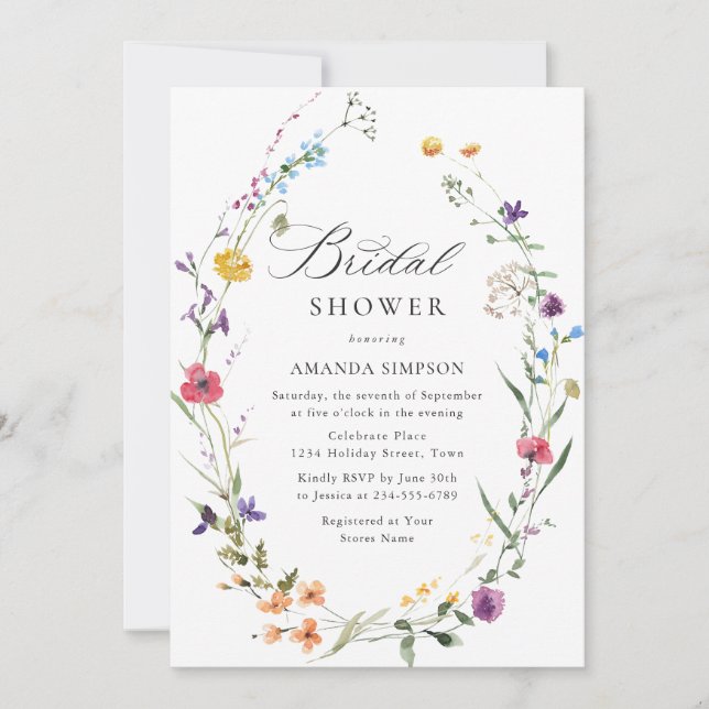 Invitation Elégante aquarelle Fête des mariées Fleurs sauvage (Devant)