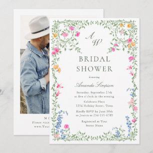 Invitation Elégante aquarelle Fête des mariées Fleurs sauvage