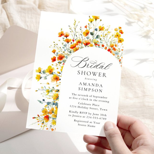 Invitation Elégante aquarelle Fête des mariées Fleurs sauvage (Créateur téléchargé)
