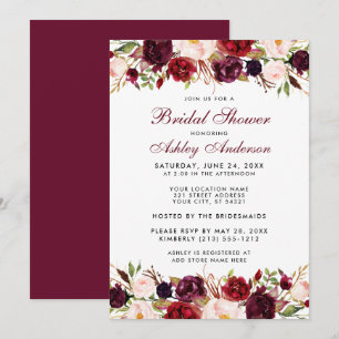 Invitation Elégante aquarelle Fête des mariées florale bordea