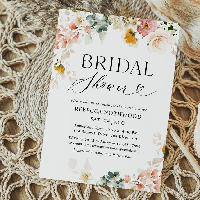 Invitation Elégante aquarelle Fête des mariées florale Pastel (Créateur téléchargé)