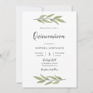 Invitation Elégante aquarelle Feuille Quinceanera Party