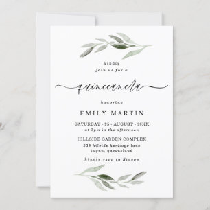 Invitation Elégante aquarelle Feuille verte Quinceanera Party