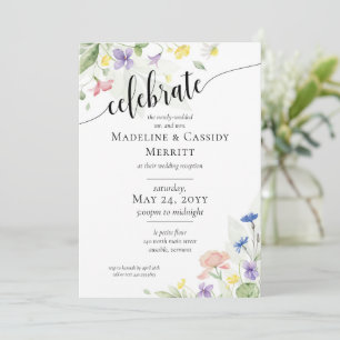Invitation Elégante aquarelle Fleur sauvage accueil mariage