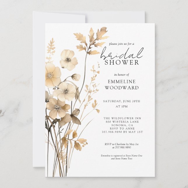Invitation Elégante aquarelle Fleur sauvage Fête des mariées  (Devant)