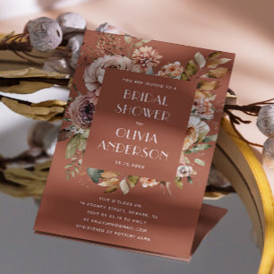 Invitation Elégante aquarelle fleurie terre cuite douche nupt