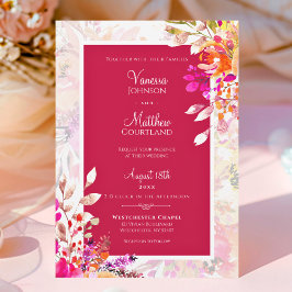 Invitation Elégante aquarelle Fleurs rose et orange Mariage