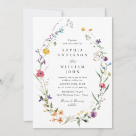 Invitation Elégante aquarelle Fleurs sauvages Mariage Photo