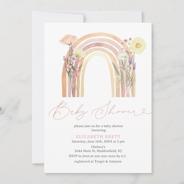 Invitation Elégante aquarelle Floral Baby shower arc-en-ciel (Devant)