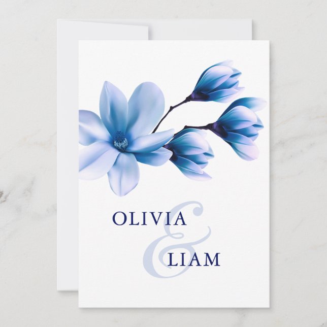 Invitation Elégante aquarelle Floral Blue Navy Mariage blanc (Devant)