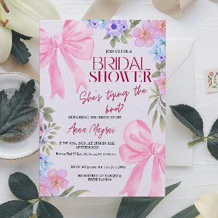 Invitation Elégante aquarelle Floral Bows Fête des mariées am