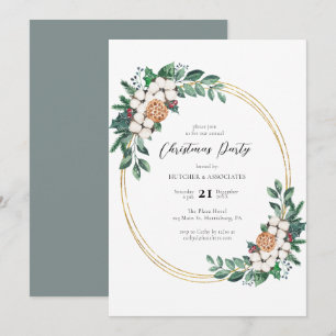 Invitation Elégante aquarelle Floral Company Fête de Noël