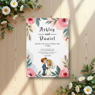 Invitation Elégante aquarelle Floral Couple Mariage été