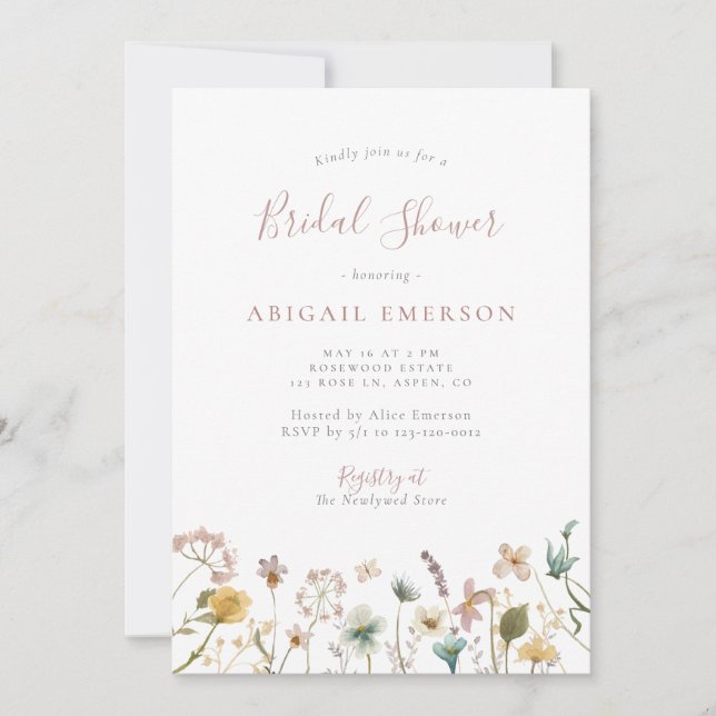 Invitation Elégante aquarelle Floral Douche nuptiale Invitati (Devant)