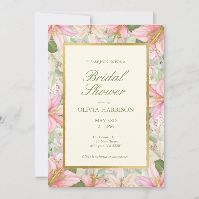 Invitation Elégante aquarelle Floral Douche nuptiale Invitati (Devant)