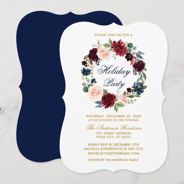 Invitation Elégante aquarelle Floral Fête Bracket B (Devant / Derrière)