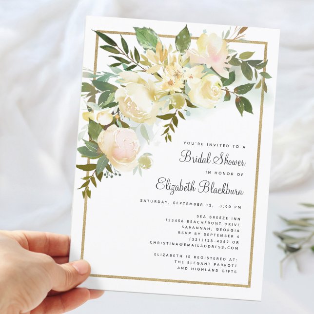 Invitation Elégante aquarelle Floral Fête des mariées rustiqu (Elegant Watercolor Floral Rustic Bridal Shower Invitation)