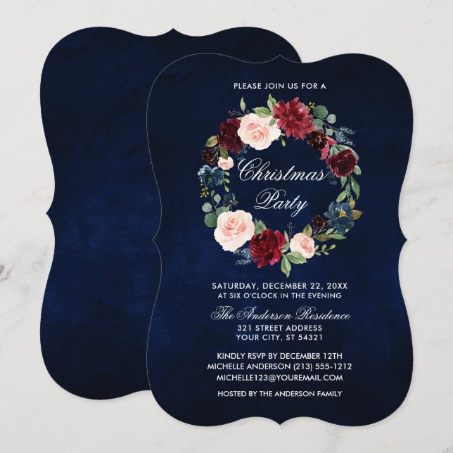 Invitation Elégante aquarelle Floral Noël Party Bracket (Devant / Derrière)