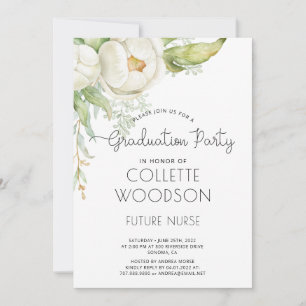 Invitation Élégante aquarelle Floral Nurse Graduate