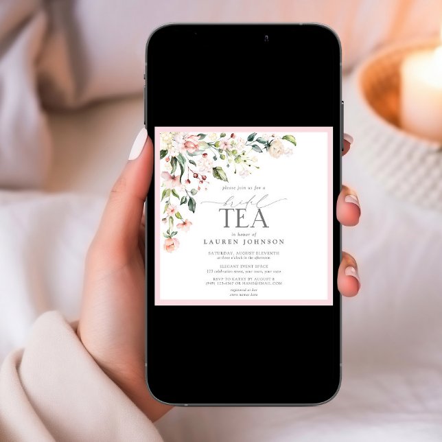 Invitation Elégante aquarelle Floral Thé nuptiale Douche rose (Créateur téléchargé)