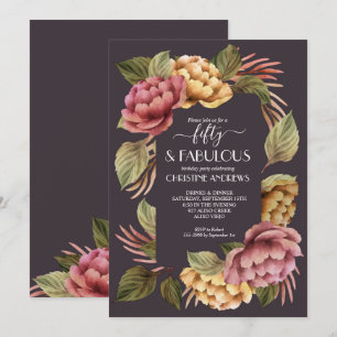 Invitation Elégante aquarelle Florale 50e fête d'anniversaire