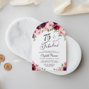 Invitation Elégante aquarelle florale 75e anniversaire de fêt