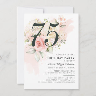 Invitation Elégante aquarelle florale 75ème anniversaire