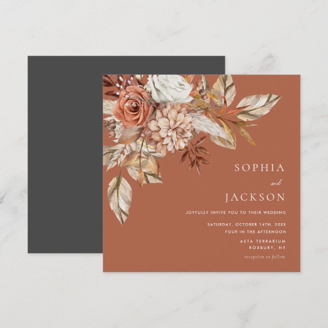 Invitation Elégante aquarelle Florale Automne Mariage d'hiver (Devant / Derrière)