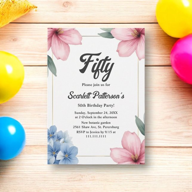 Invitation Elégante aquarelle Florale été 50e anniversaire (Créateur téléchargé)