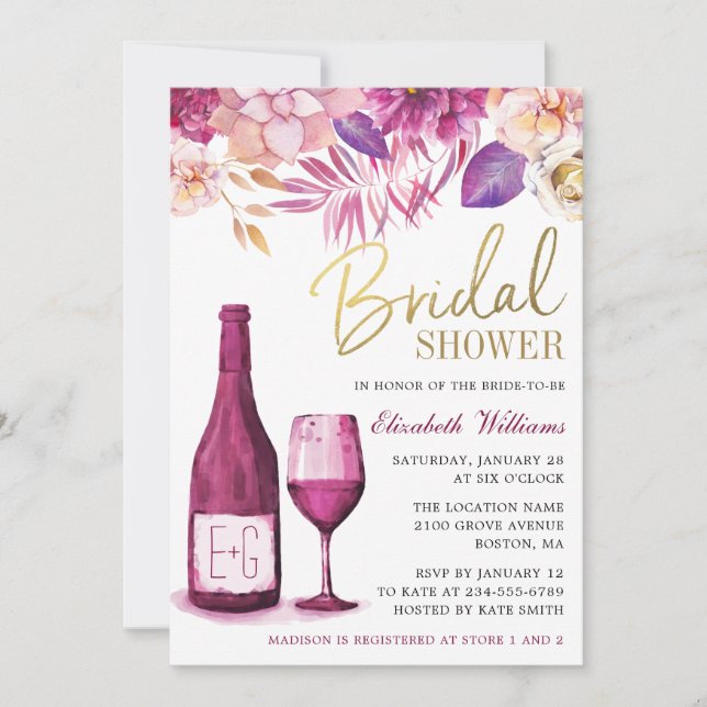 Invitation Elégante aquarelle florale | Fête des mariées à vi (Devant)