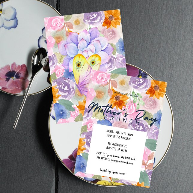 Invitation Elégante aquarelle florale Fête des Mères Brunch I (Créateur téléchargé)