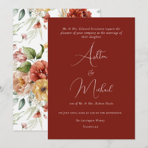 Invitation Elégante aquarelle Florale Orange Mariage moderne