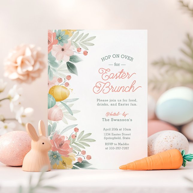 Invitation Elégante aquarelle Florale Pâques Brunch Invitatio (Elegant Watercolor Floral Easter Brunch Invitation)