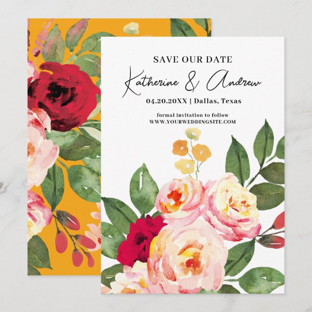 Invitation Elégante Aquarelle Florale Ressort Enregistrer La  (Devant / Derrière)