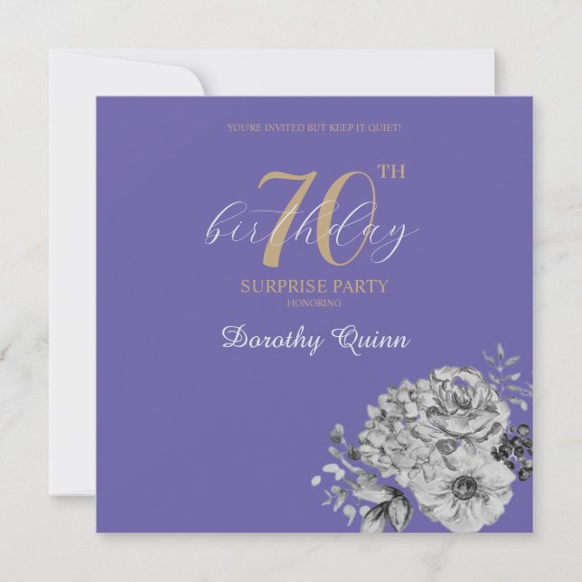 Invitation Elégante aquarelle Florale Surprise fête d'anniver (Devant)