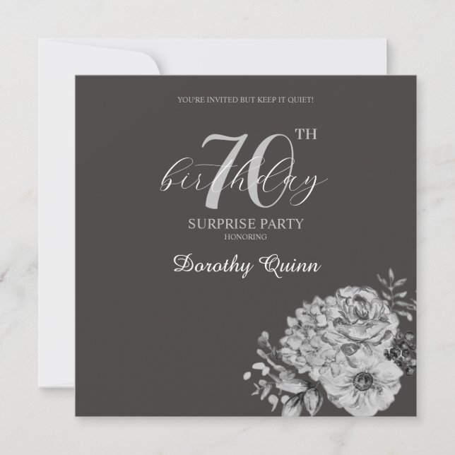 Invitation Elégante aquarelle Florale Surprise fête d'anniver (Devant)