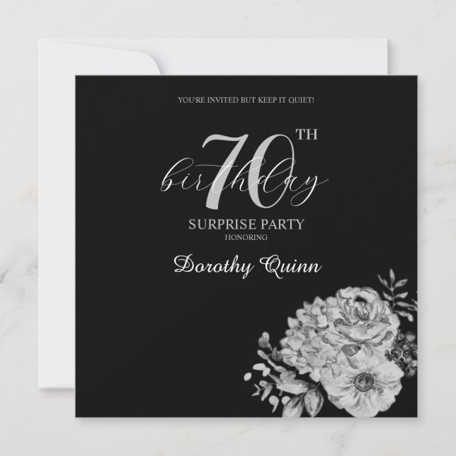 Invitation Elégante aquarelle Florale Surprise fête d'anniver (Devant)