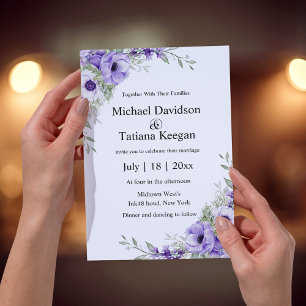Invitation élégante aquarelle formelle mariage à fleurs viole