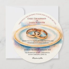 Invitation Elégante aquarelle Golden Rose Mariage Cercles
