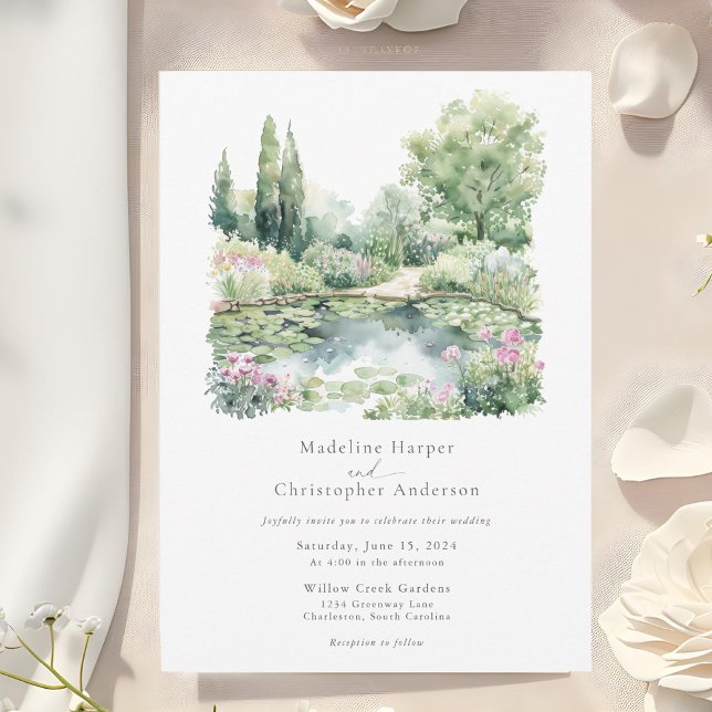 Invitation Elégante aquarelle Jardin d'été Paysage Mariage (Créateur téléchargé)