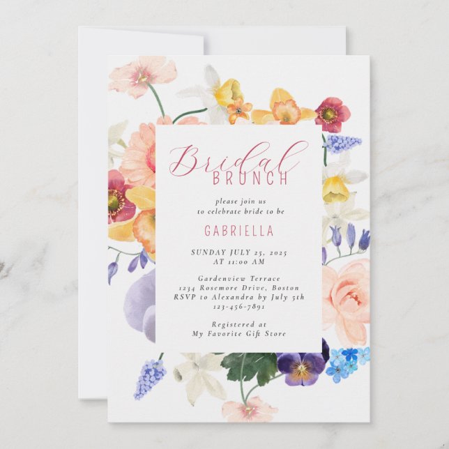 Invitation Elégante aquarelle jardin Florales Fête des mariée (Devant)